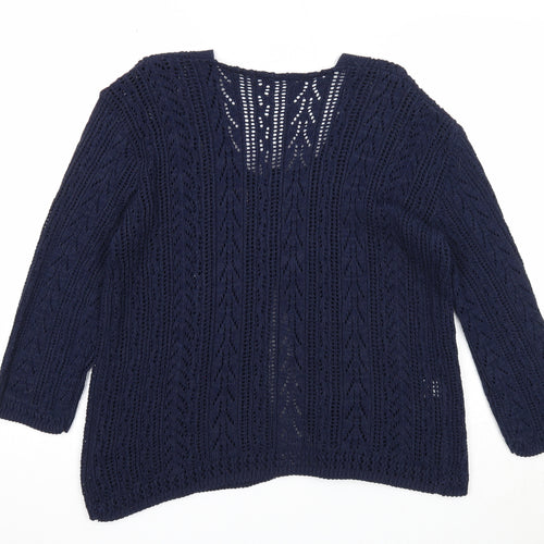 Preworn Womens Blue Scoop Neck Geometric Cotton Cardigan Jumper Size S