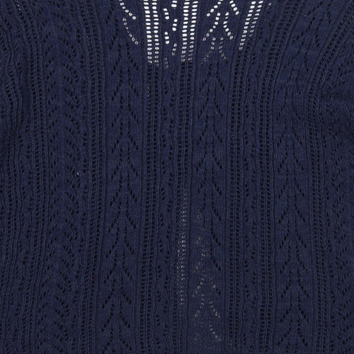 Preworn Womens Blue Scoop Neck Geometric Cotton Cardigan Jumper Size S
