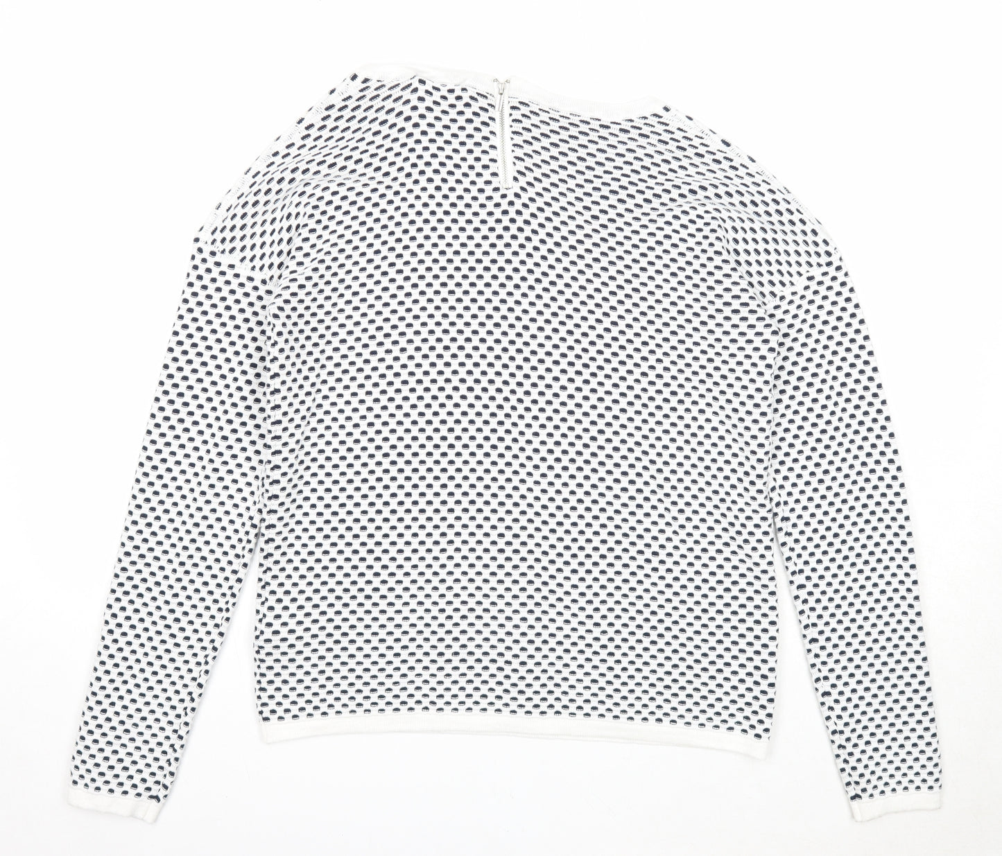 ESMARA Womens White Round Neck Geometric Cotton Pullover Jumper Size 10