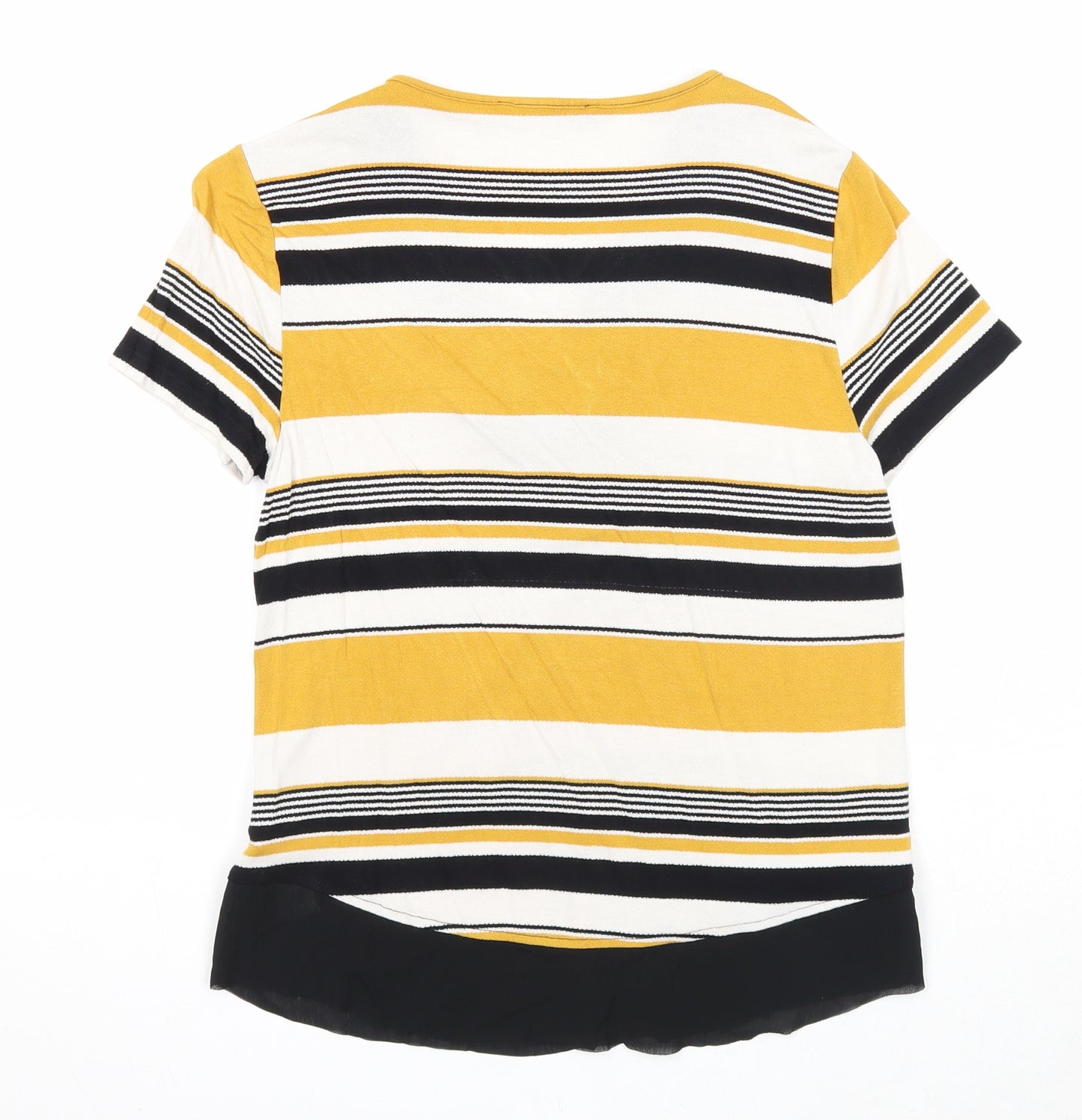 Marks and Spencer Womens Multicoloured Striped Polyester Basic T-Shirt Size 6 V-Neck