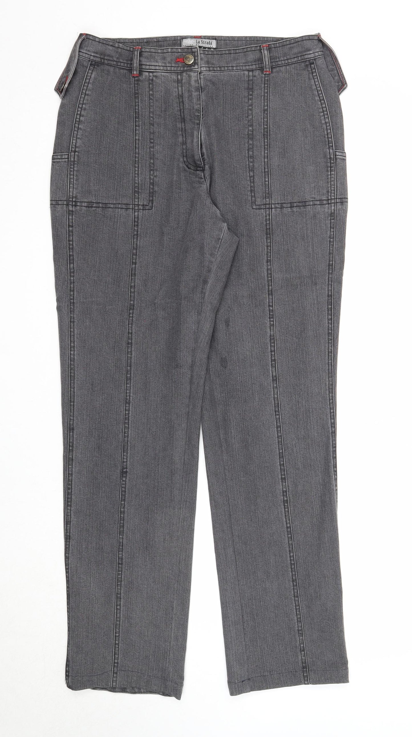 La strada Womens Grey Cotton Straight Jeans Size 14 Regular Zip