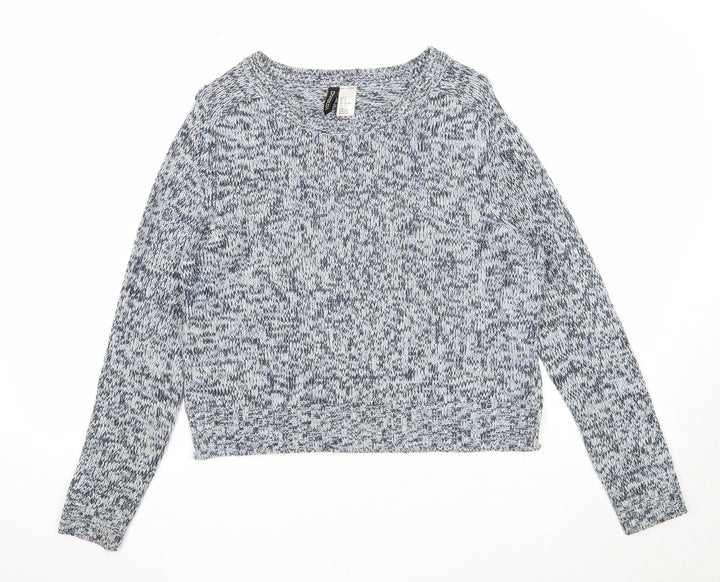 Divided Womens Blue Round Neck Acrylic Pullover Jumper Size S