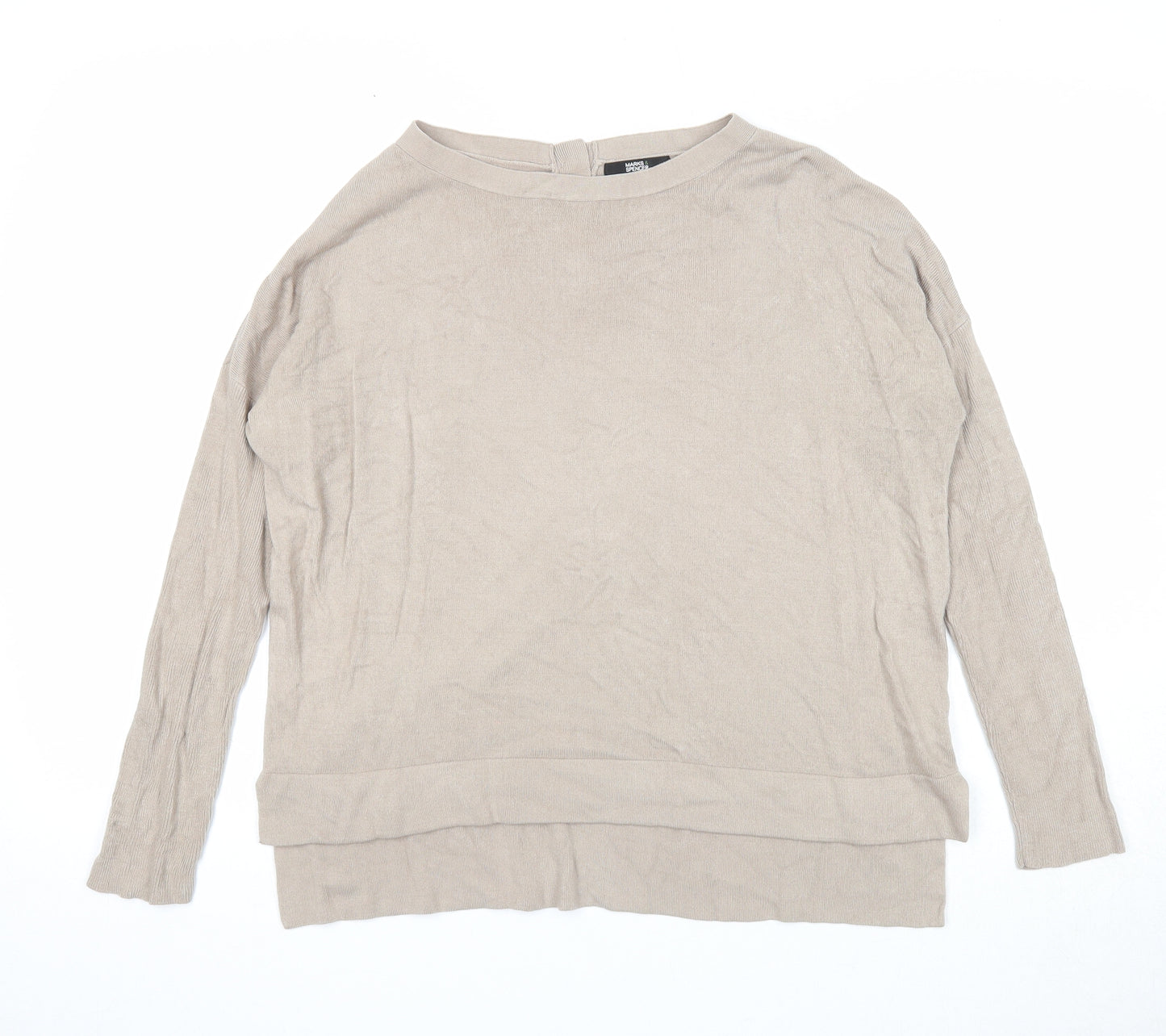 Marks and Spencer Womens Beige Round Neck Acrylic Pullover Jumper Size 8