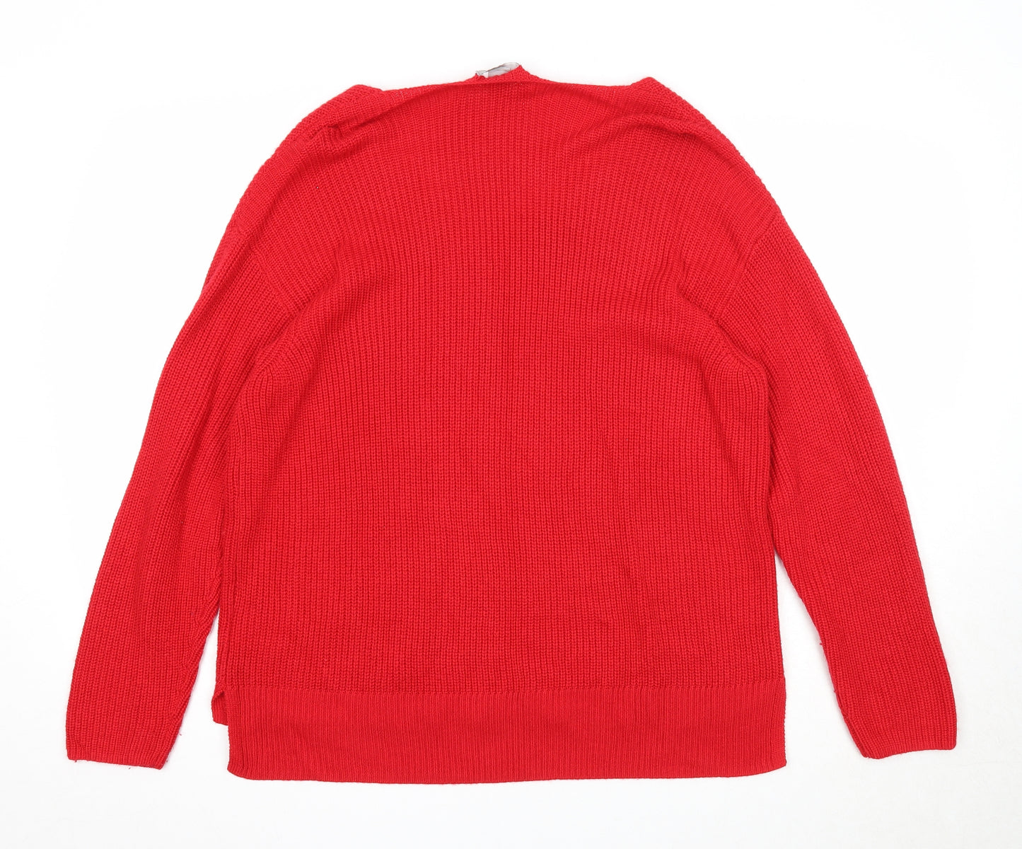 H&M Womens Red V-Neck Acrylic Pullover Jumper Size L