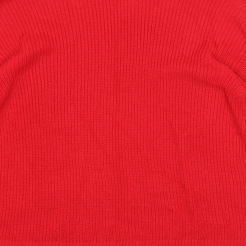 H&M Womens Red V-Neck Acrylic Pullover Jumper Size L