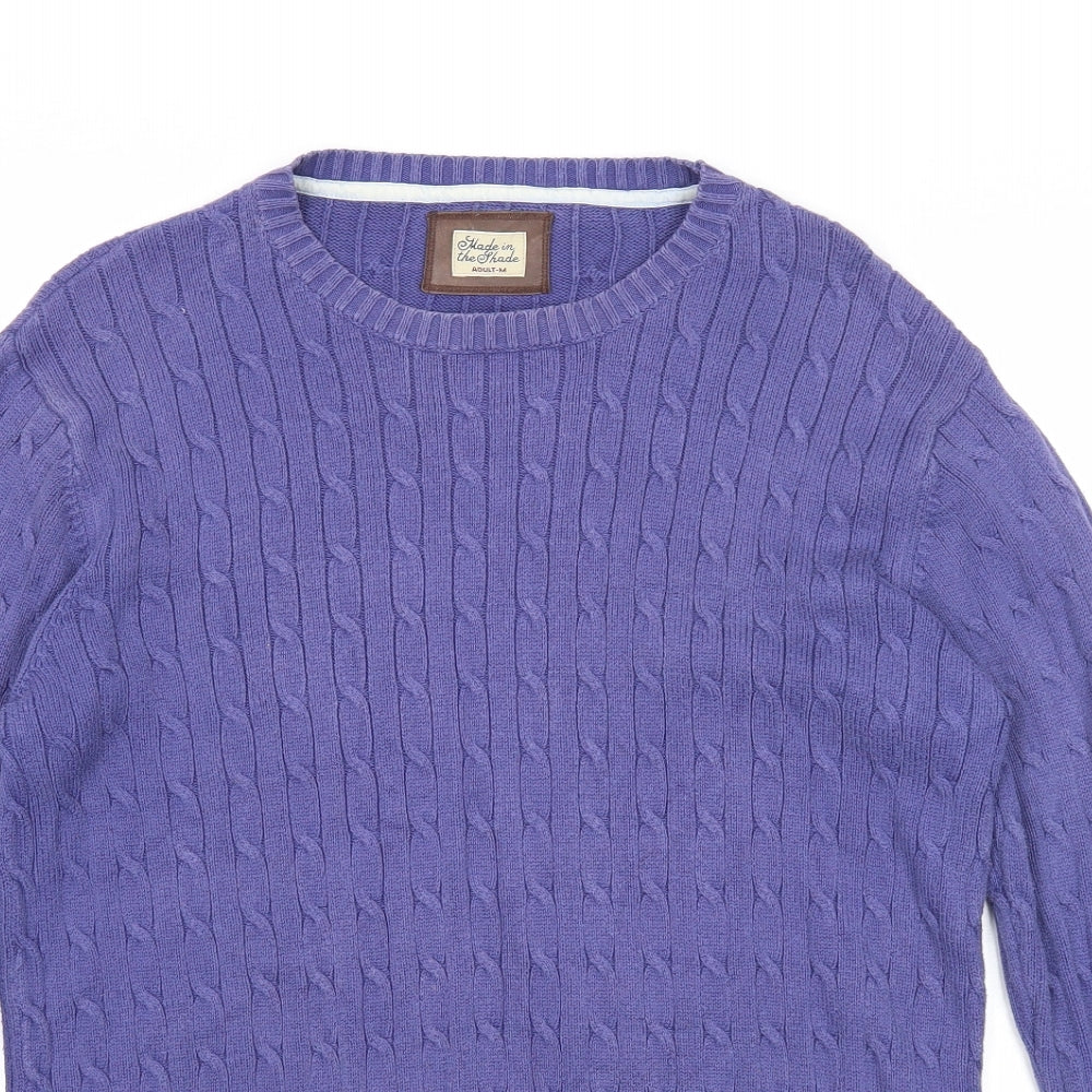 Made In The Shade Mens Purple Round Neck Cotton Pullover Jumper Size M Long Sleeve
