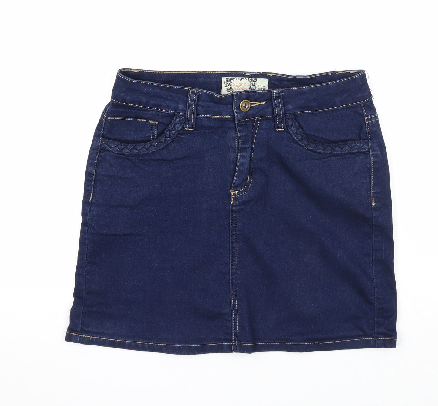 Boohoo Womens Blue Cotton A-Line Skirt Size 8 Zip