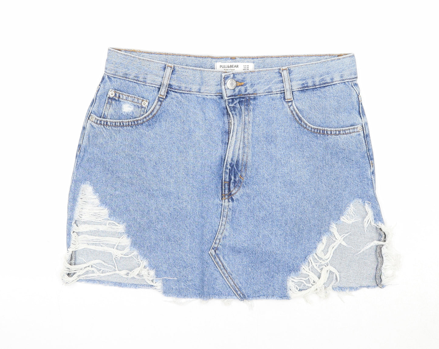 Pull&Bear Womens Blue Cotton Mini Skirt Size M Zip