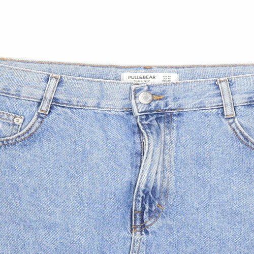 Pull&Bear Womens Blue Cotton Mini Skirt Size M Zip