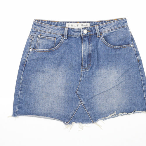 Denim & Co. Womens Blue Cotton A-Line Skirt Size 10 Zip