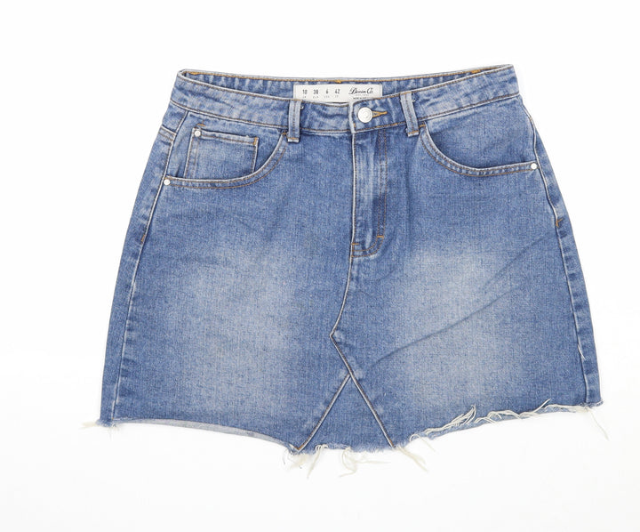 Denim & Co. Womens Blue Cotton A-Line Skirt Size 10 Zip