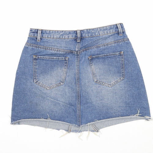 Denim & Co. Womens Blue Cotton A-Line Skirt Size 10 Zip