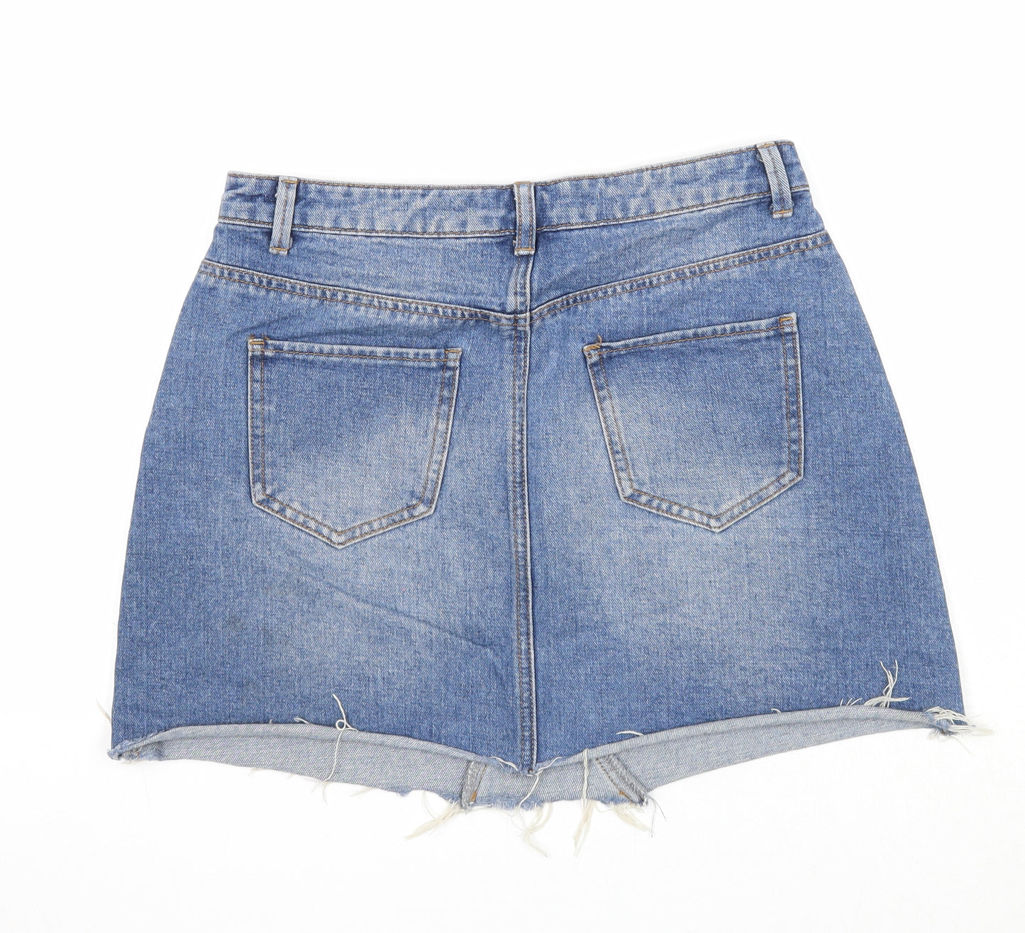 Denim & Co. Womens Blue Cotton A-Line Skirt Size 10 Zip