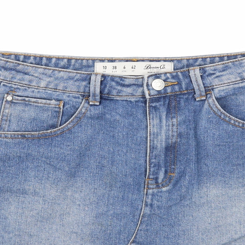 Denim & Co. Womens Blue Cotton A-Line Skirt Size 10 Zip