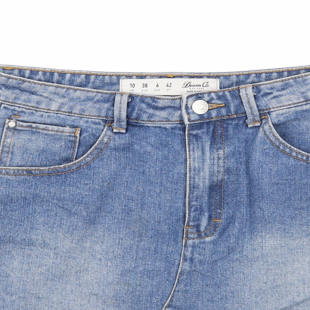 Denim & Co. Womens Blue Cotton A-Line Skirt Size 10 Zip
