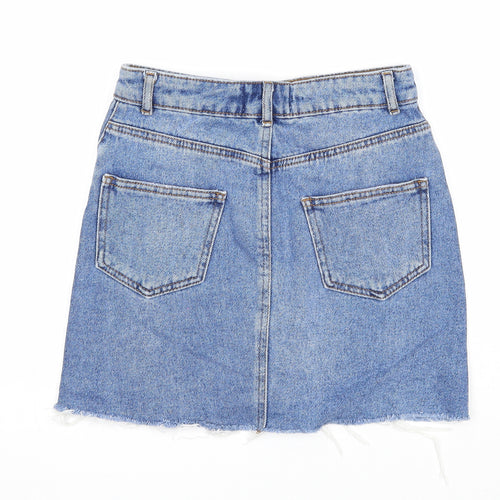 Miss Selfridge Womens Blue Cotton A-Line Skirt Size 6 Zip