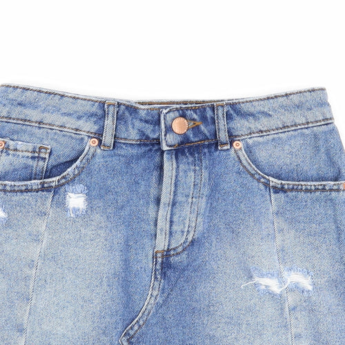 Miss Selfridge Womens Blue Cotton A-Line Skirt Size 6 Zip