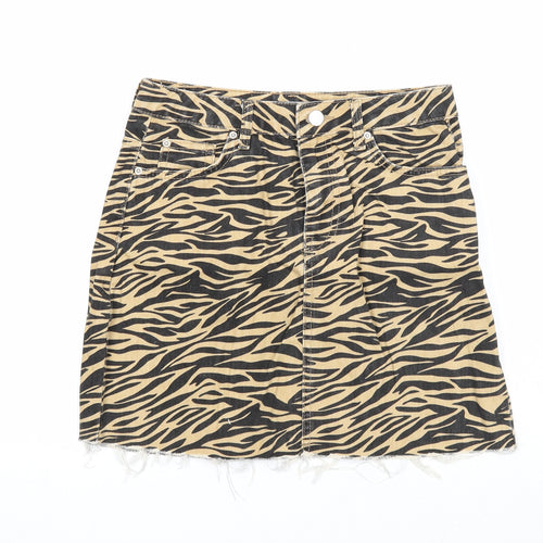 Denim & Co. Womens Brown Animal Print Cotton A-Line Skirt Size 6 Zip - Tiger Pattern