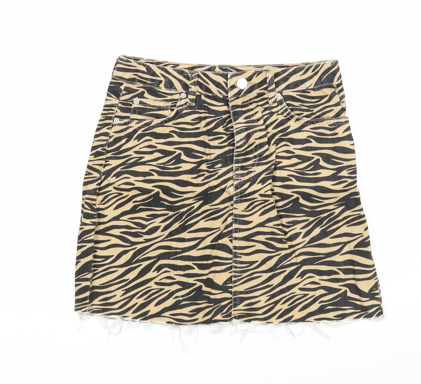 Denim & Co. Womens Brown Animal Print Cotton A-Line Skirt Size 6 Zip - Tiger Pattern