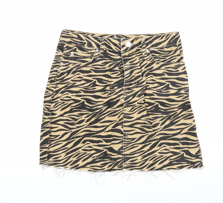 Denim & Co. Womens Brown Animal Print Cotton A-Line Skirt Size 6 Zip - Tiger Pattern