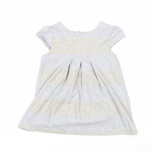 Savannah Girls Grey Striped Cotton A-Line Size 2-3 Years Round Neck Zip