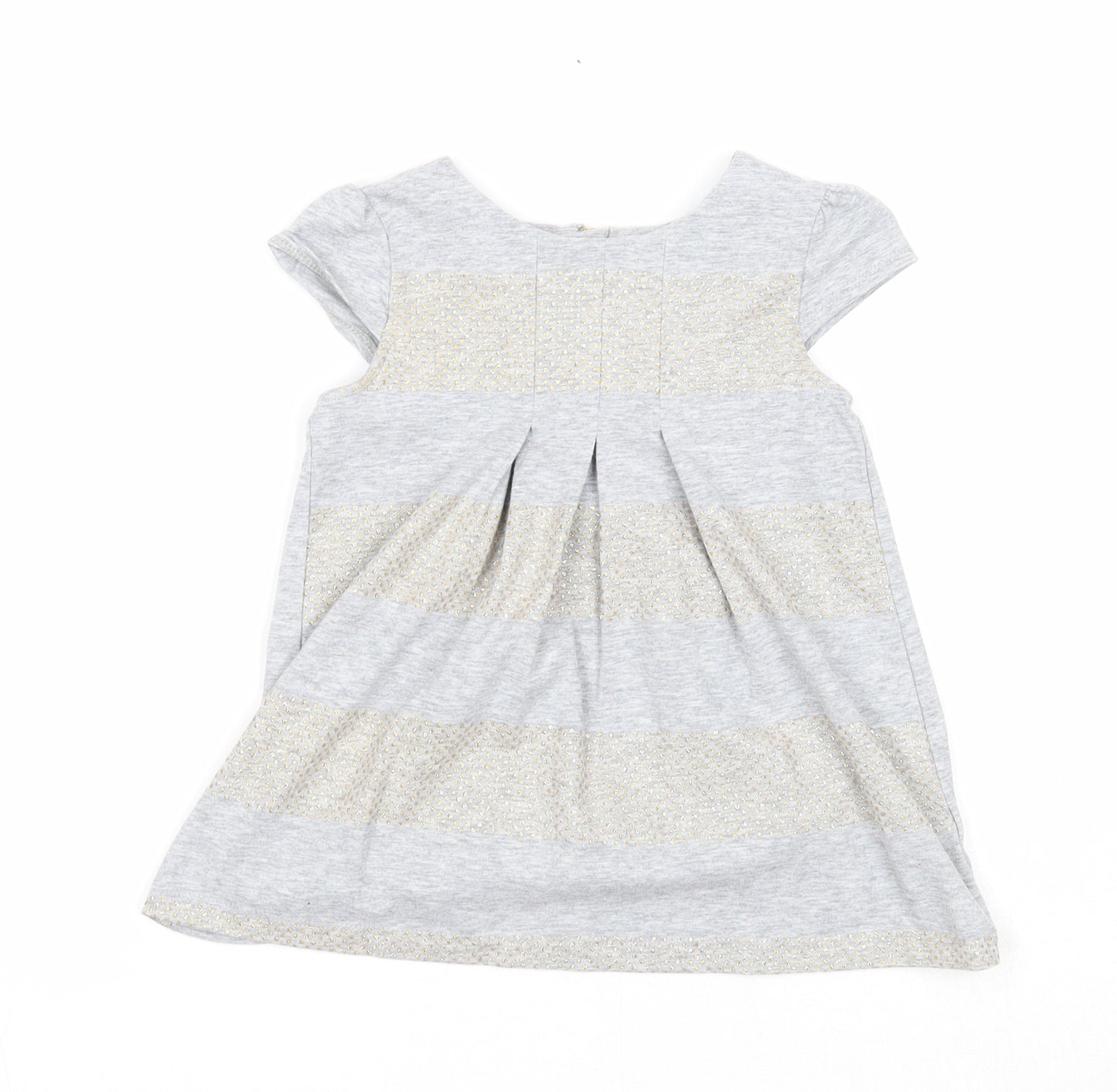 Savannah Girls Grey Striped Cotton A-Line Size 2-3 Years Round Neck Zip