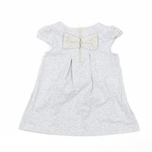 Savannah Girls Grey Striped Cotton A-Line Size 2-3 Years Round Neck Zip