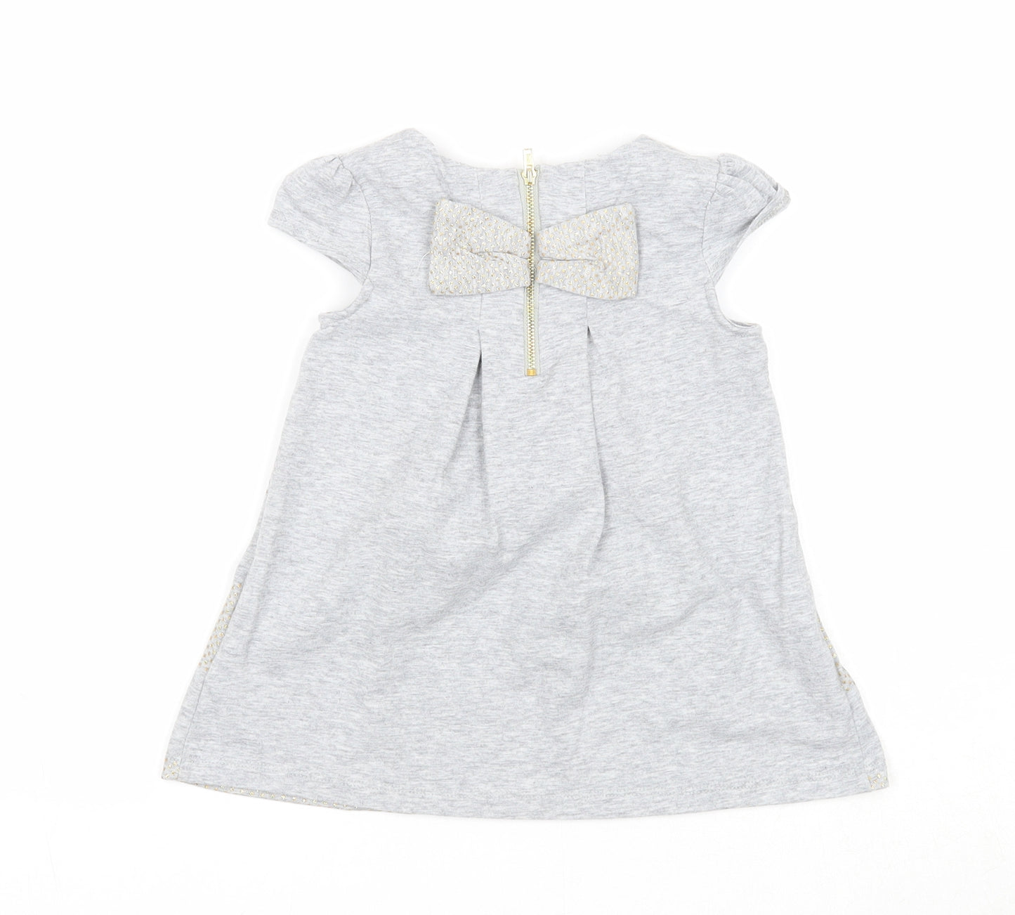 Savannah Girls Grey Striped Cotton A-Line Size 2-3 Years Round Neck Zip