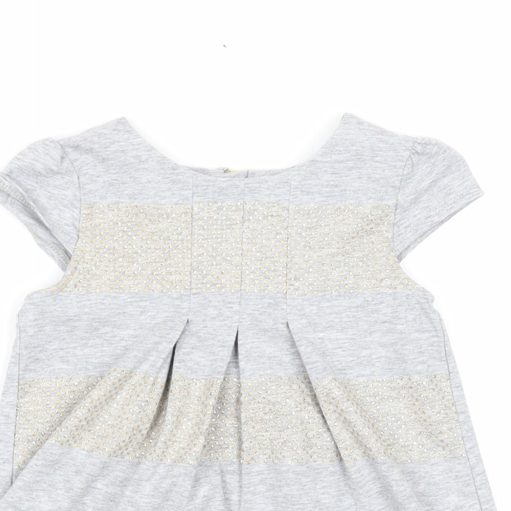 Savannah Girls Grey Striped Cotton A-Line Size 2-3 Years Round Neck Zip