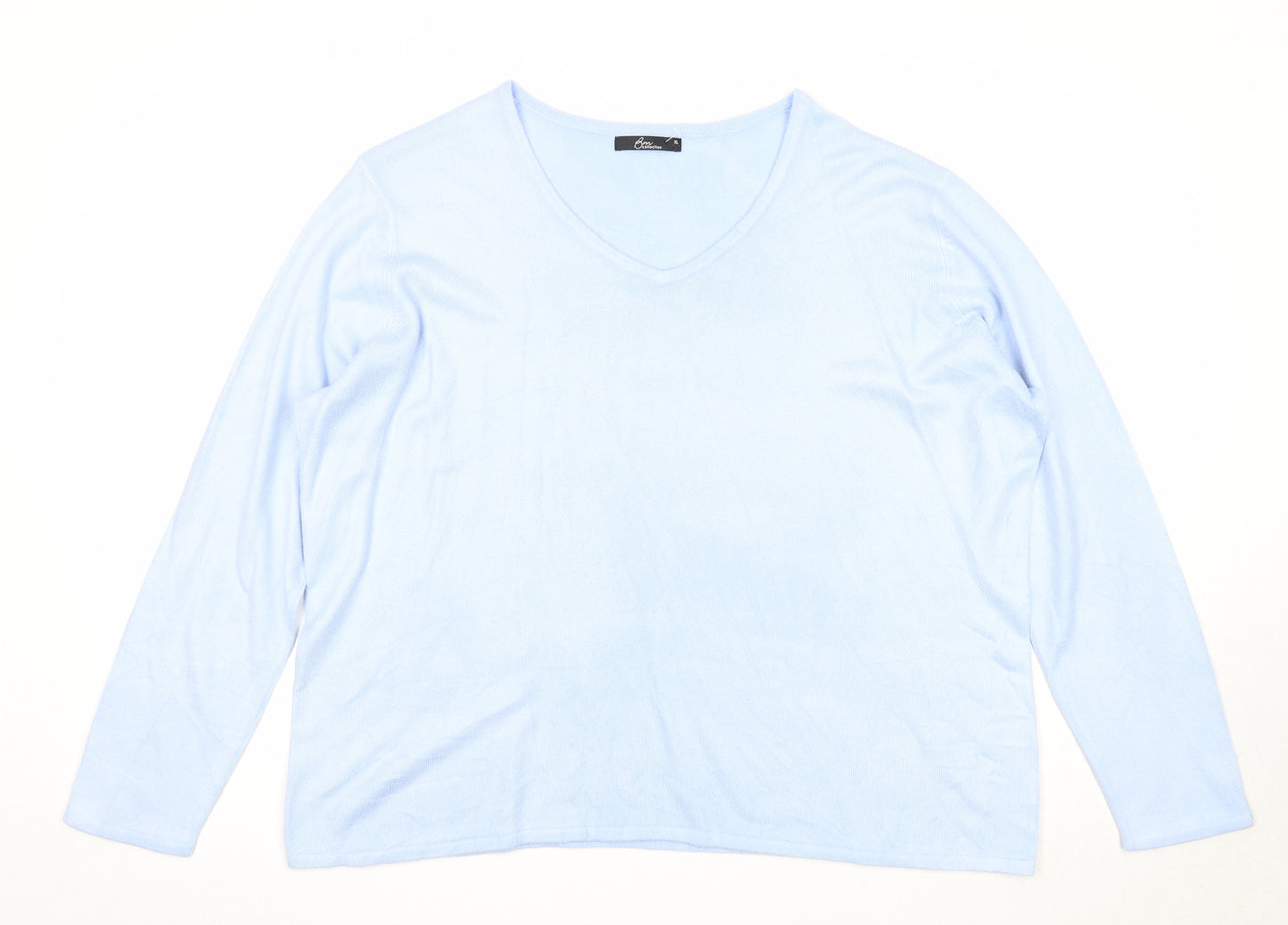 Bonmarché Womens Blue V-Neck Acrylic Pullover Jumper Size XL