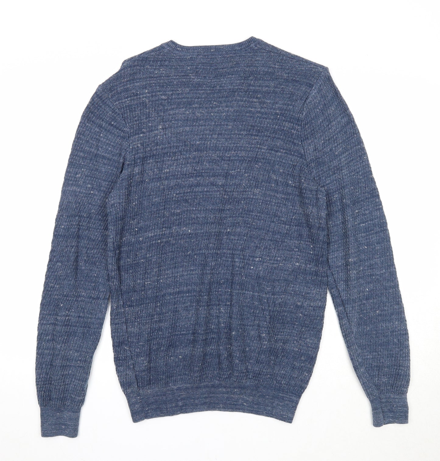 Marks and Spencer Mens Blue Round Neck Cotton Pullover Jumper Size L Long Sleeve