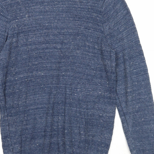 Marks and Spencer Mens Blue Round Neck Cotton Pullover Jumper Size L Long Sleeve