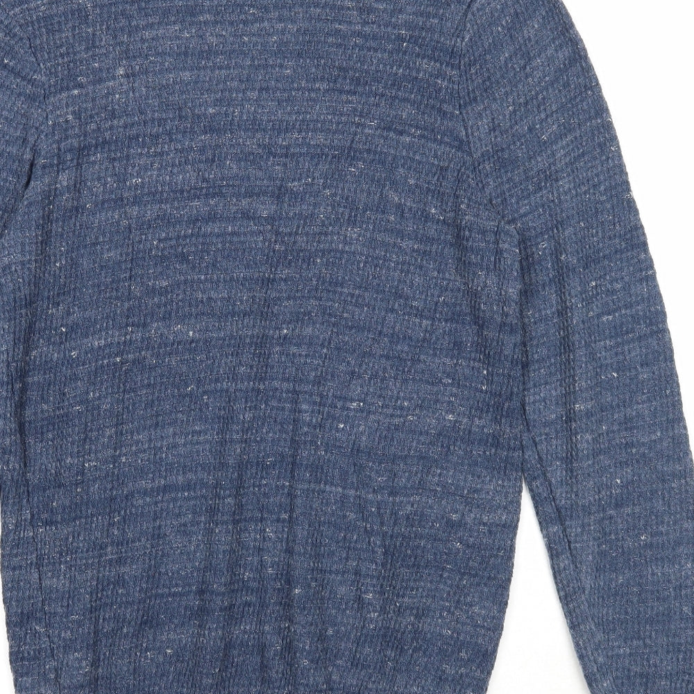 Marks and Spencer Mens Blue Round Neck Cotton Pullover Jumper Size L Long Sleeve