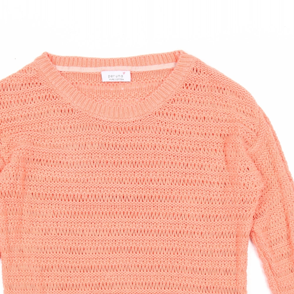 Marks and Spencer Womens Pink Round Neck Cotton Pullover Jumper Size 14
