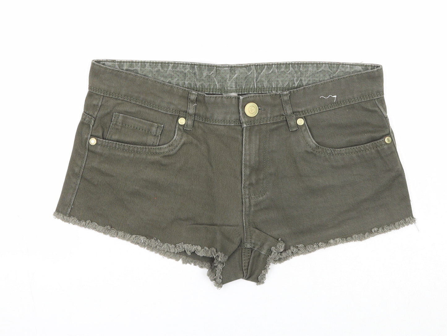Denim & Co. Womens Green Cotton Cut-Off Shorts Size 8 Regular Zip