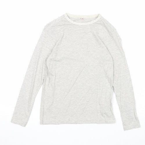 Marks and Spencer Girls Grey Striped Cotton Basic T-Shirt Size 7-8 Years Round Neck Pullover