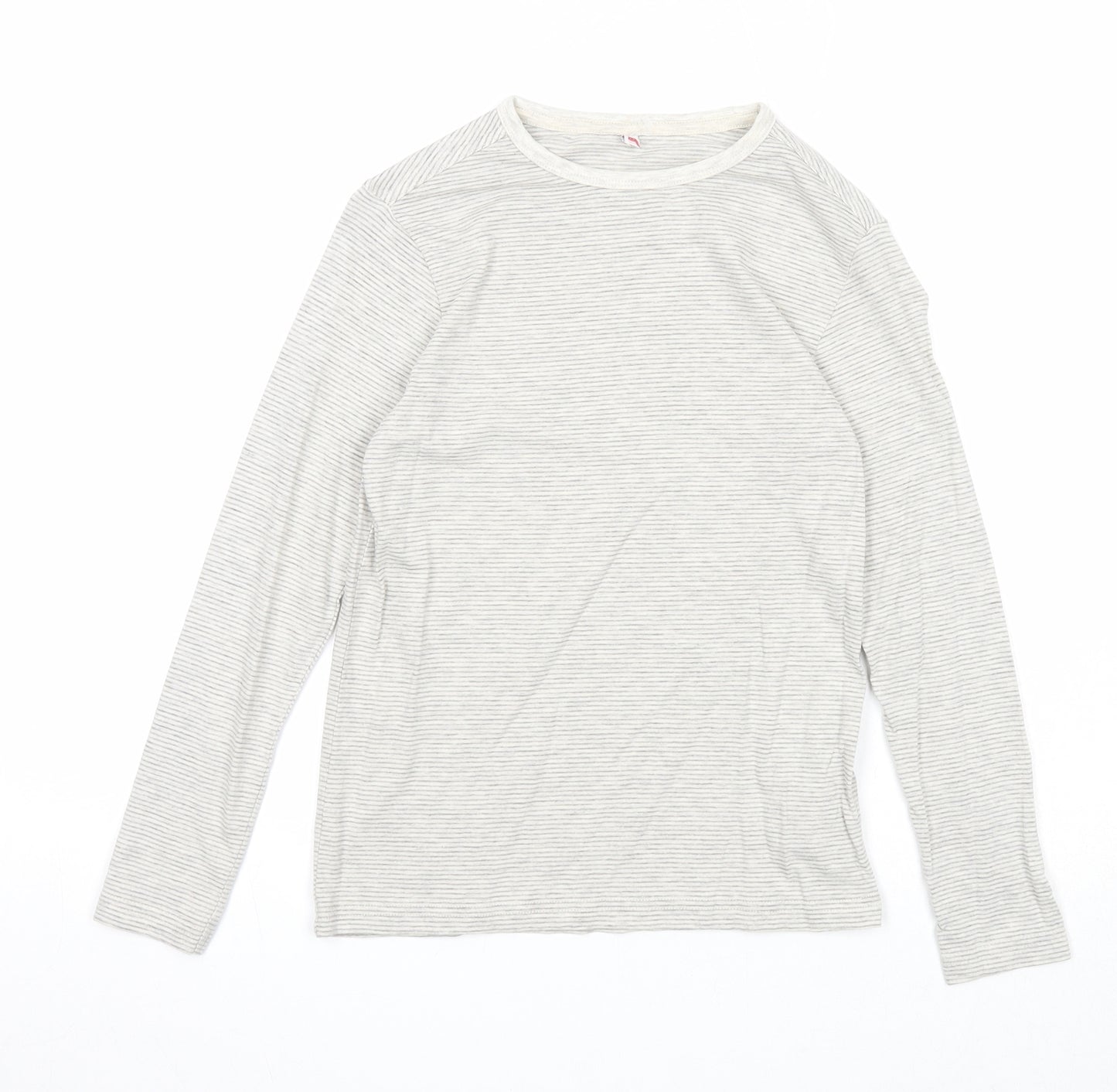 Marks and Spencer Girls Grey Striped Cotton Basic T-Shirt Size 7-8 Years Round Neck Pullover