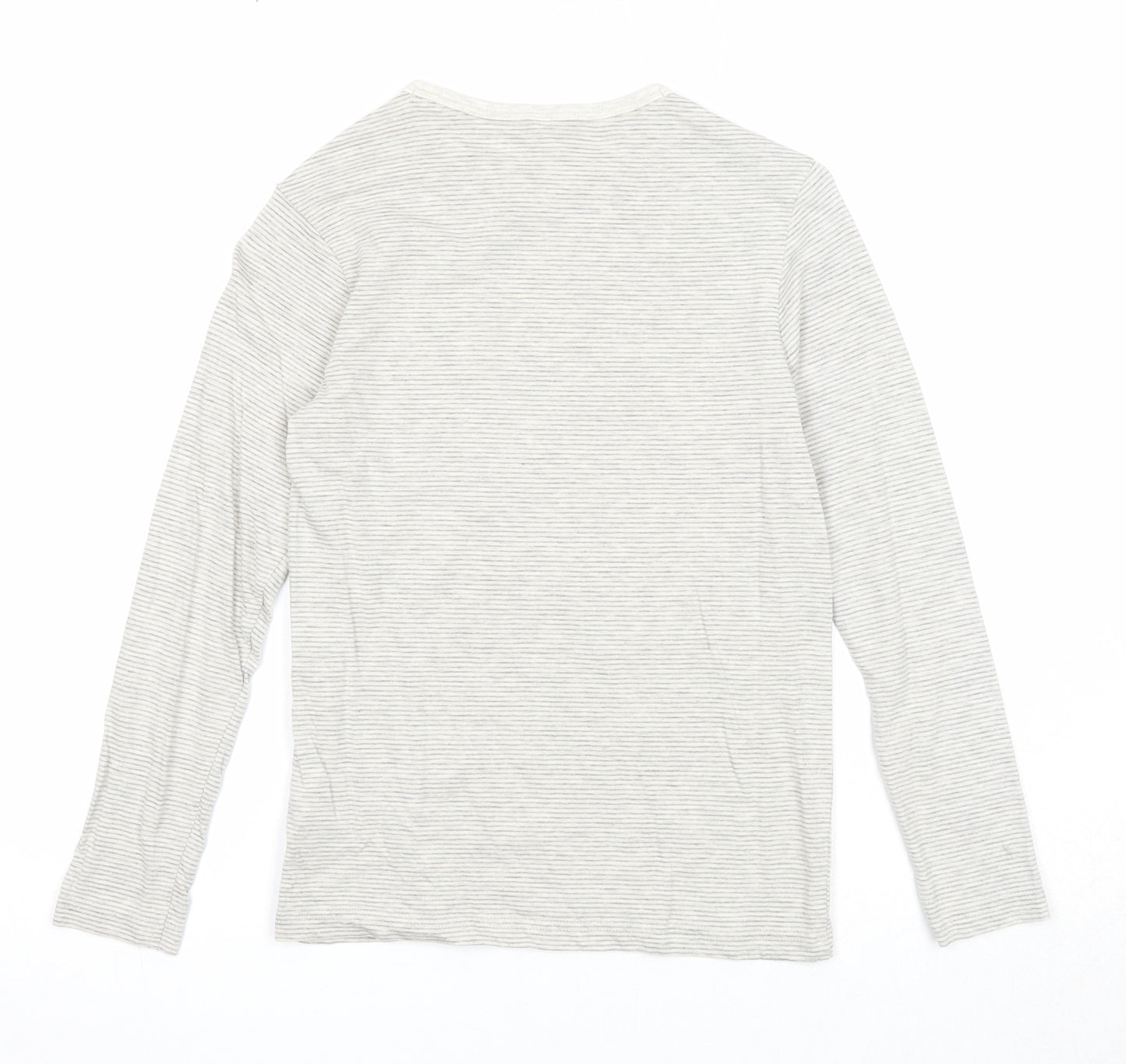 Marks and Spencer Girls Grey Striped Cotton Basic T-Shirt Size 7-8 Years Round Neck Pullover