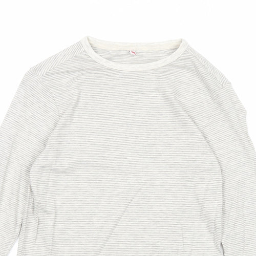 Marks and Spencer Girls Grey Striped Cotton Basic T-Shirt Size 7-8 Years Round Neck Pullover