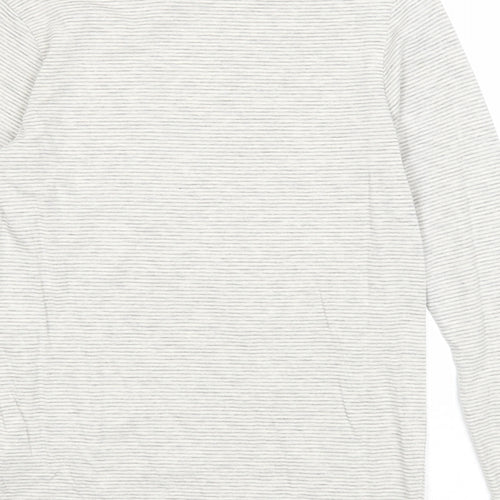 Marks and Spencer Girls Grey Striped Cotton Basic T-Shirt Size 7-8 Years Round Neck Pullover