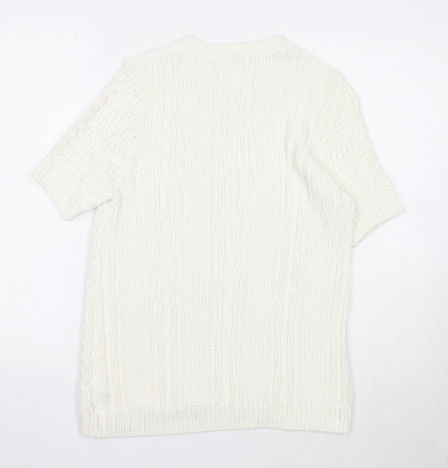 TU Womens White Round Neck Cotton Pullover Jumper Size 10