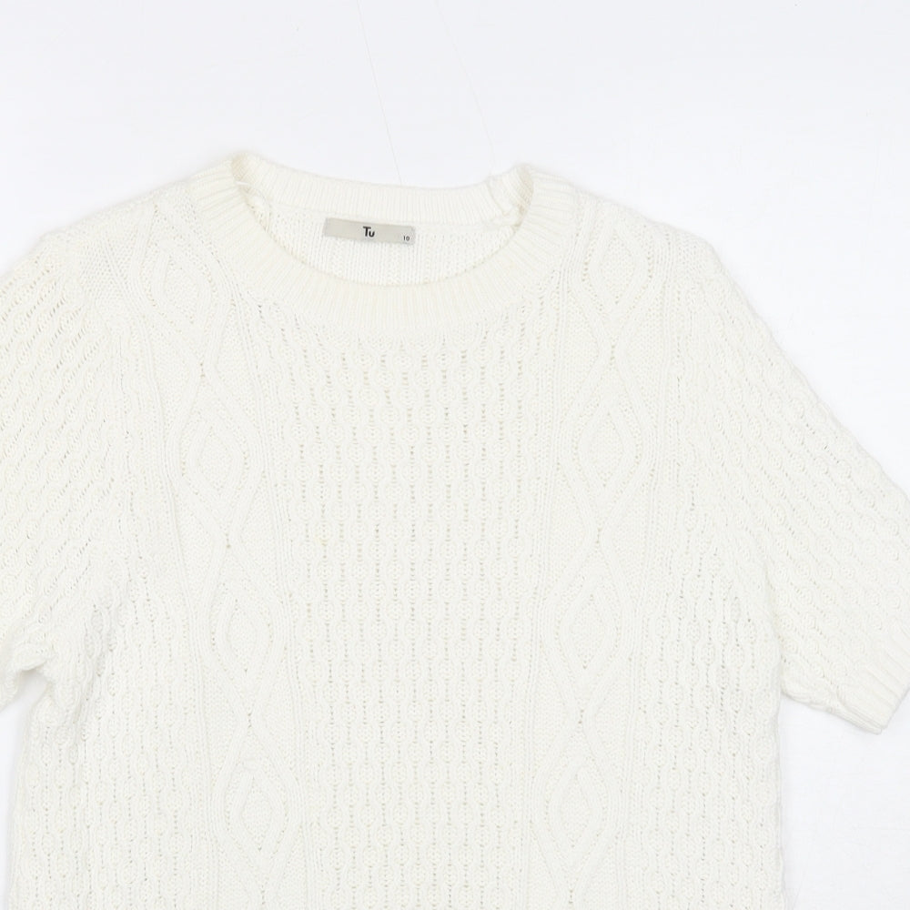 TU Womens White Round Neck Cotton Pullover Jumper Size 10