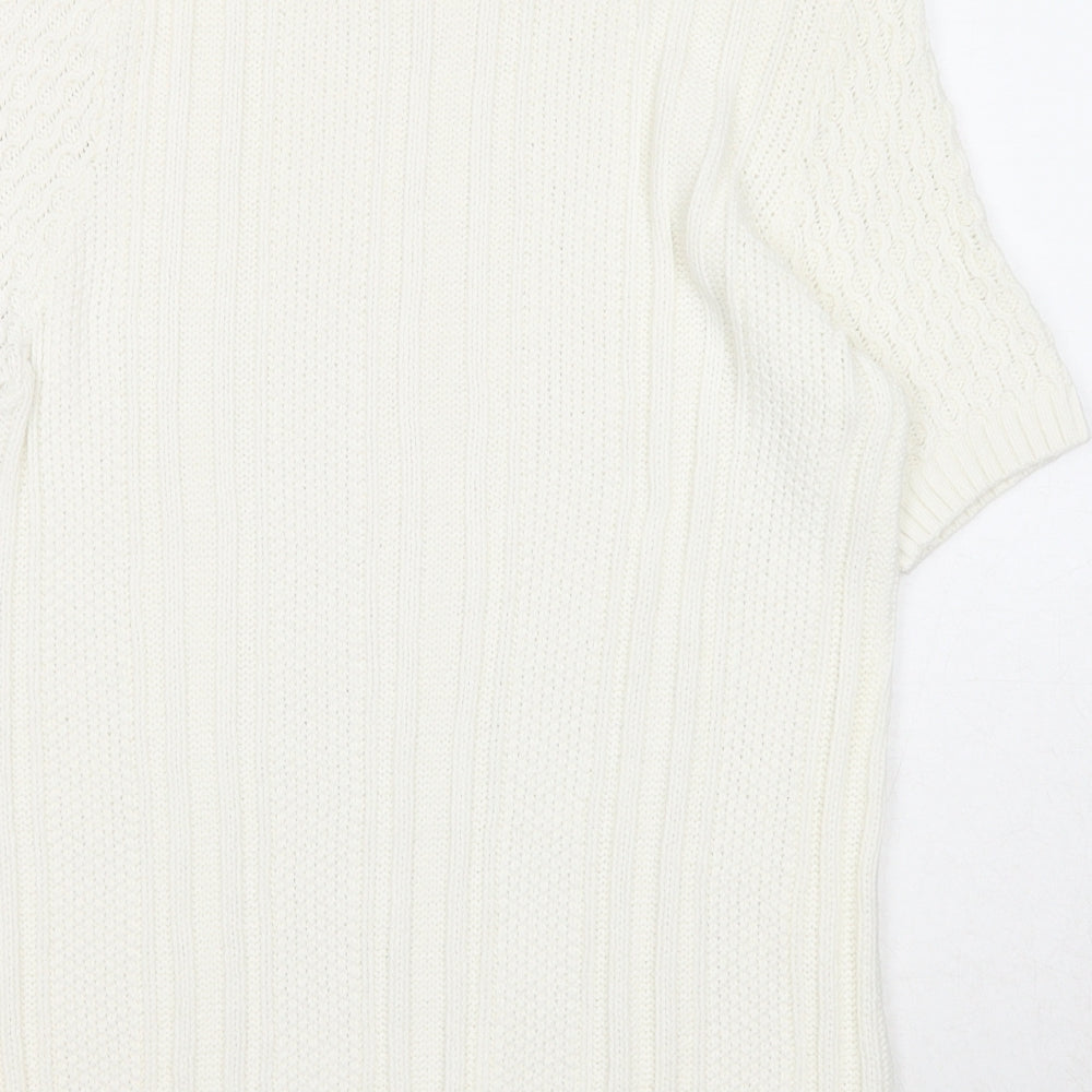 TU Womens White Round Neck Cotton Pullover Jumper Size 10