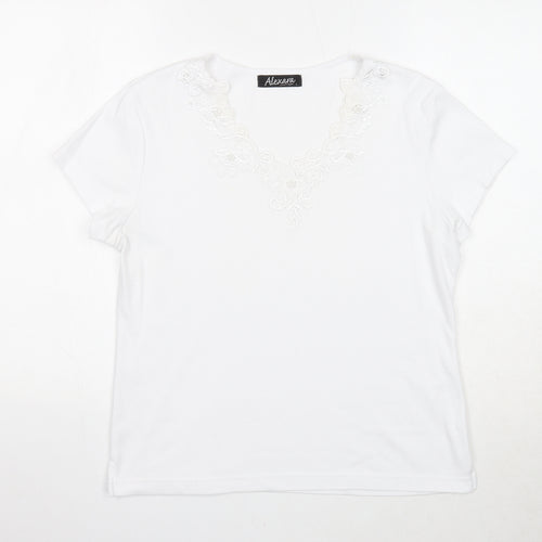 Alexara Womens White Polyester Basic T-Shirt Size L V-Neck