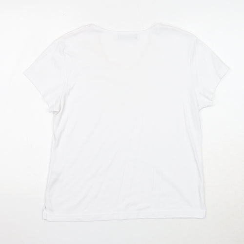 Alexara Womens White Polyester Basic T-Shirt Size L V-Neck