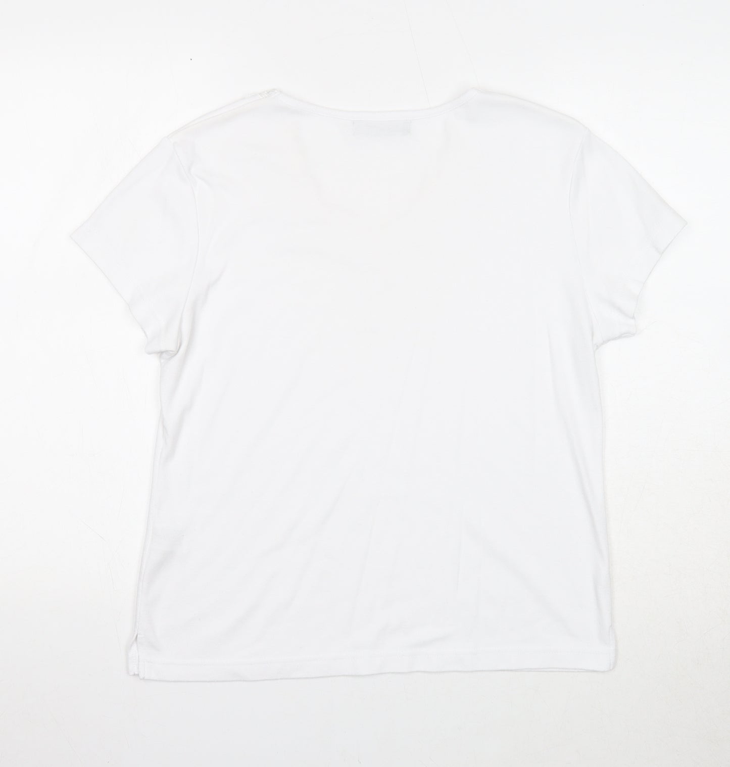 Alexara Womens White Polyester Basic T-Shirt Size L V-Neck