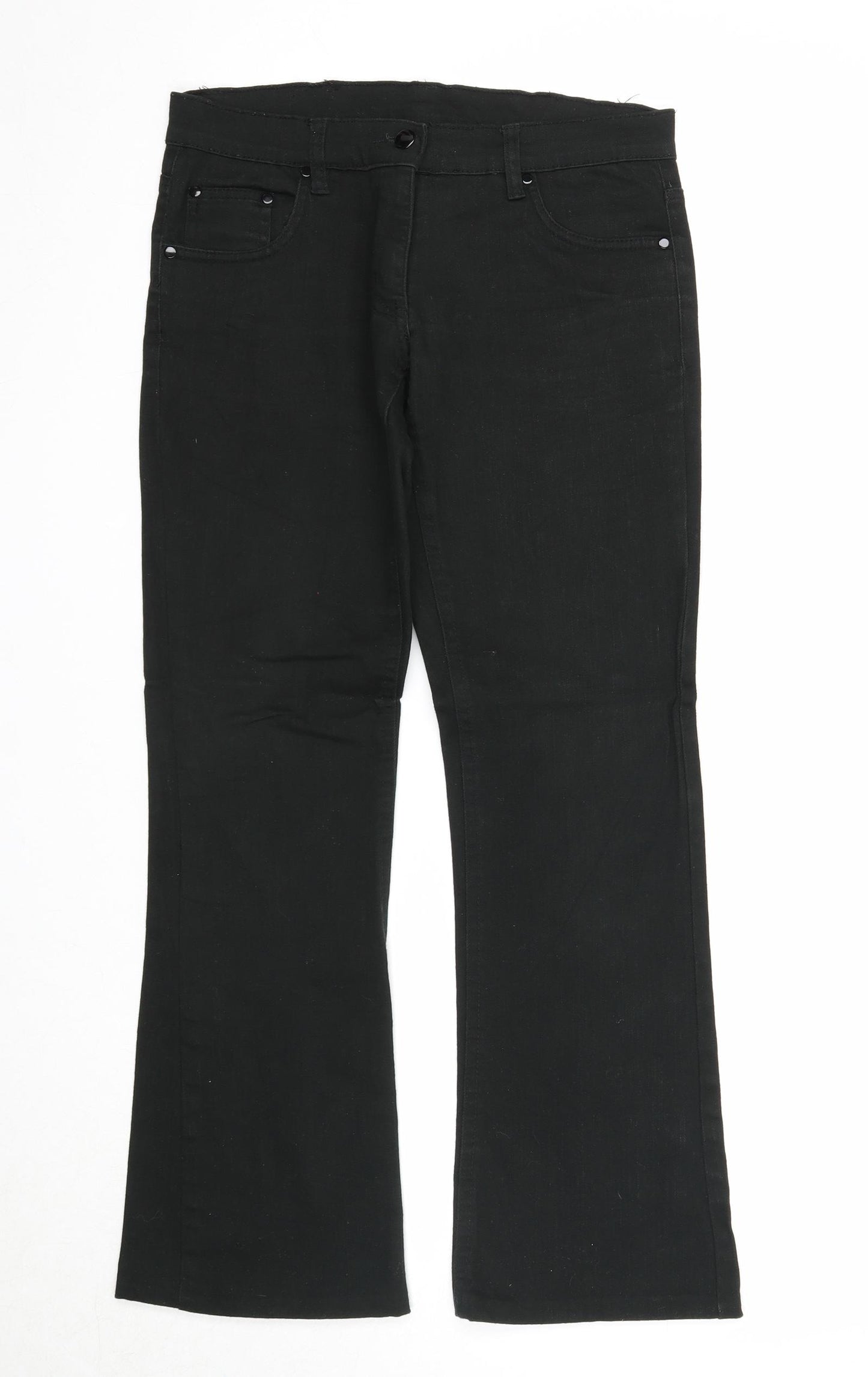 Identic Womens Black Cotton Bootcut Jeans Size 6 Regular Zip