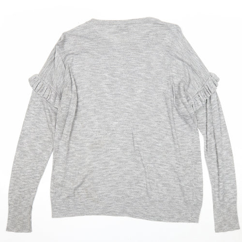 Papaya Womens Grey Round Neck Acrylic Pullover Jumper Size M