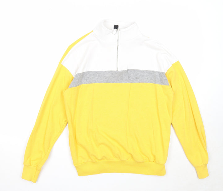 New Look Womens Yellow Colourblock Cotton Pullover Sweatshirt Size 8 Zip