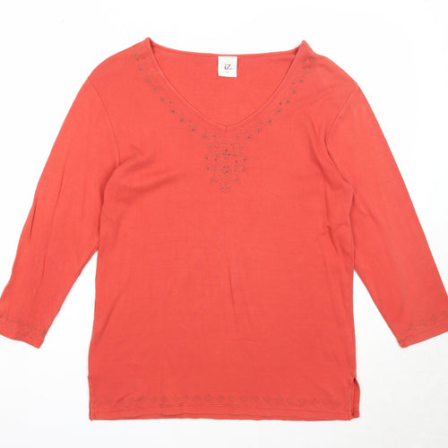 Iz Womens Red Cotton Basic T-Shirt Size M V-Neck
